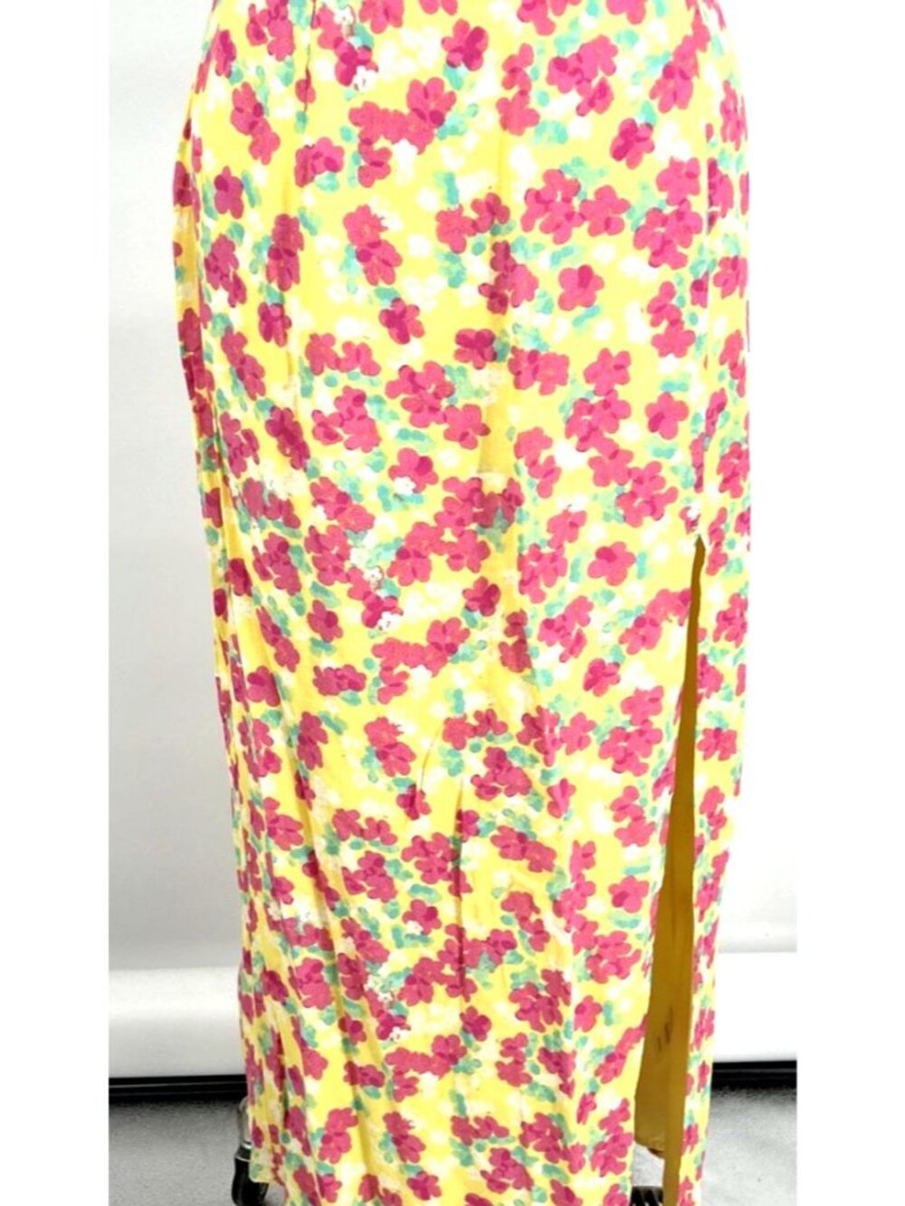 Sabo Skirt Womens Yellow Pink Sz L 8 Viscose Lined Slit NWT